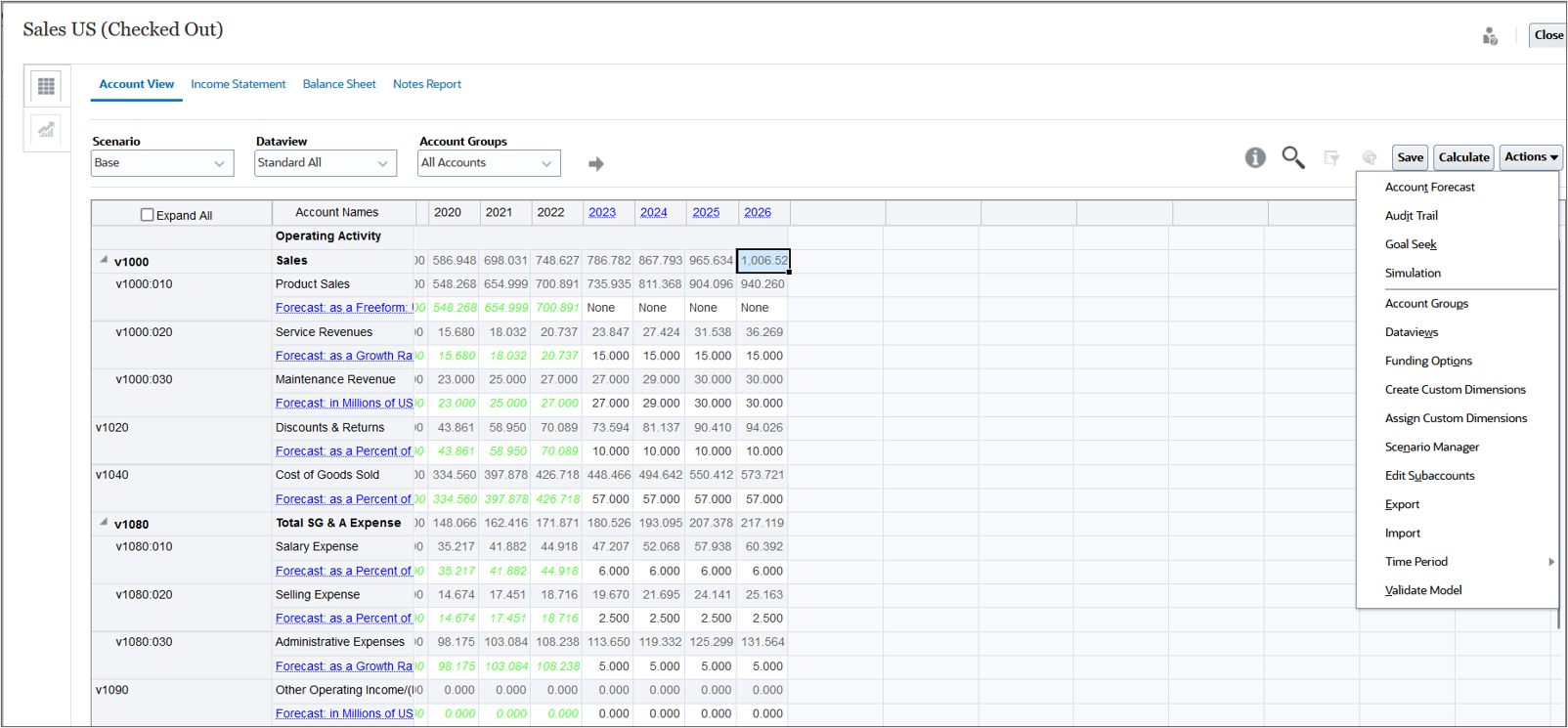 Account view